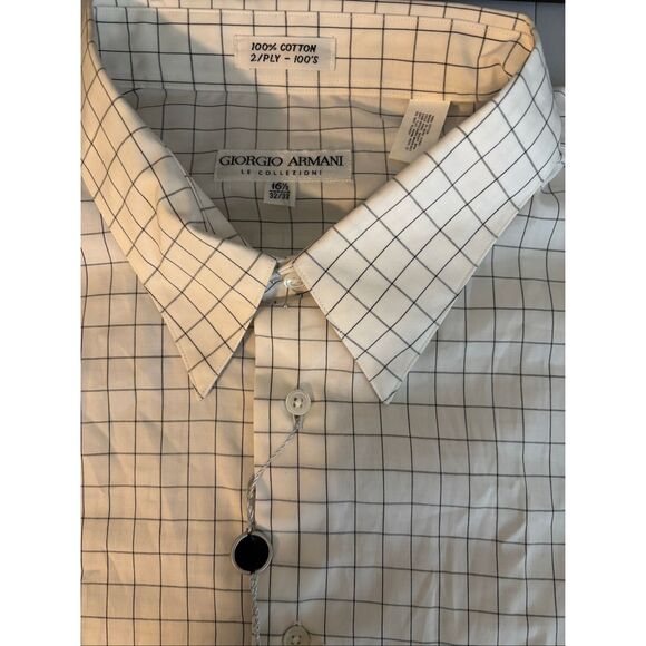 Giorgio Armani Black White Check Plaid Button Down Dress Shirt - Picture 8 of 9